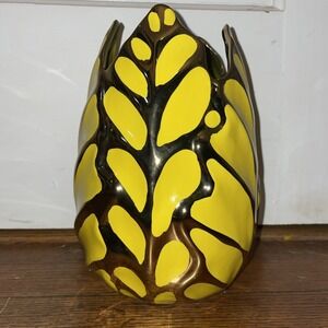 Luxury‎ Glam Ceramic Leaf Gold Metal Accent Vase Yellow Flowers